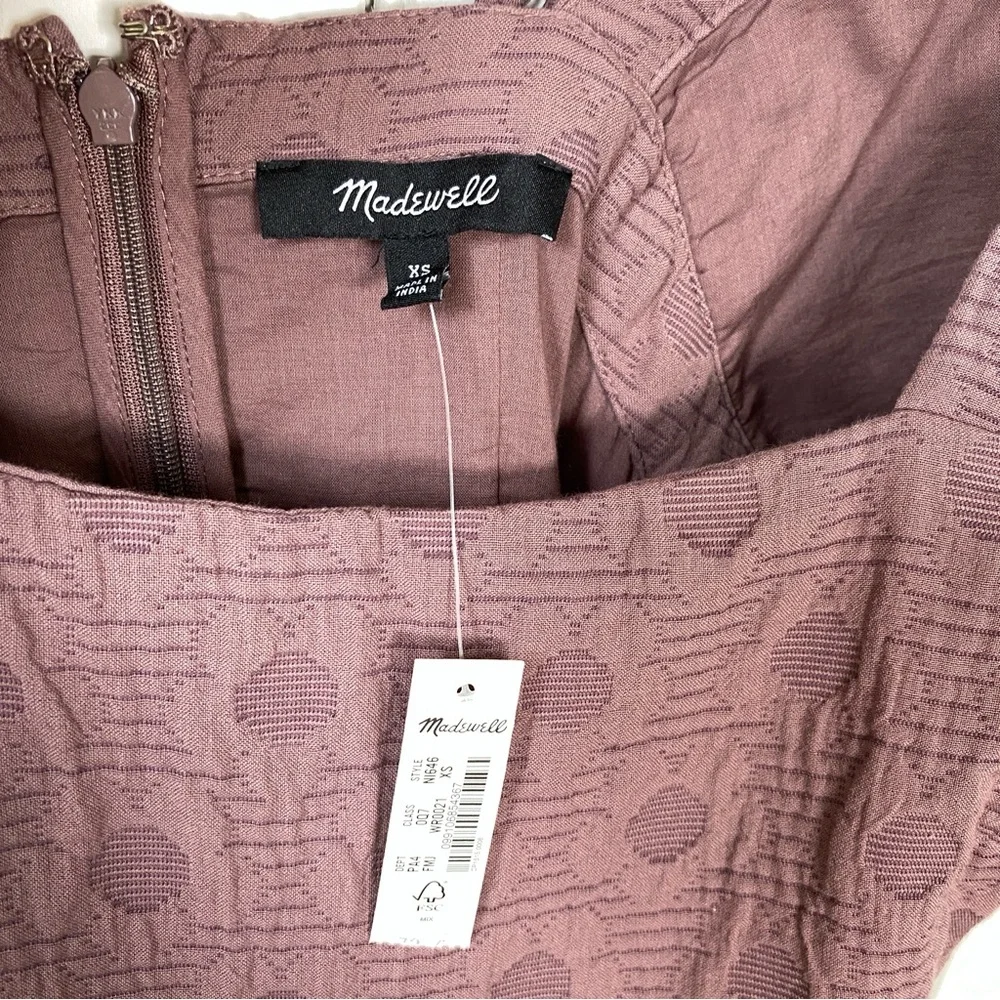 Madewell Quilted Puff-Sleeve Mini Babydoll Dress Dusty Purple Fig Pockets XS NWT - Picture 7 of 12